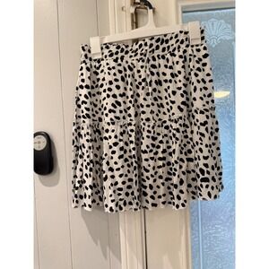 Alelly Dalmatian Print Ruffle Mini Skirt Black White Smocked Tiered Small